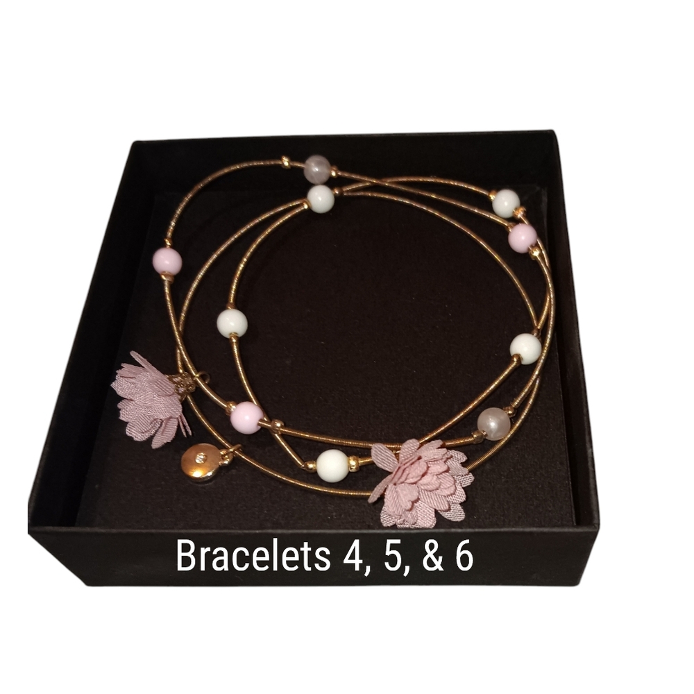 6 Piece Pink & Gold Stretchy Beaded Bracelet Set, NWOT - Picture 5 of 6